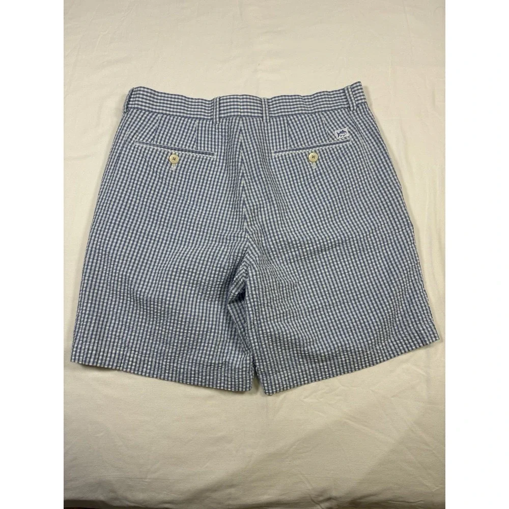 Southern Tide Mens 34 Blue White Plaid Seersucker The Skipjack Shorts